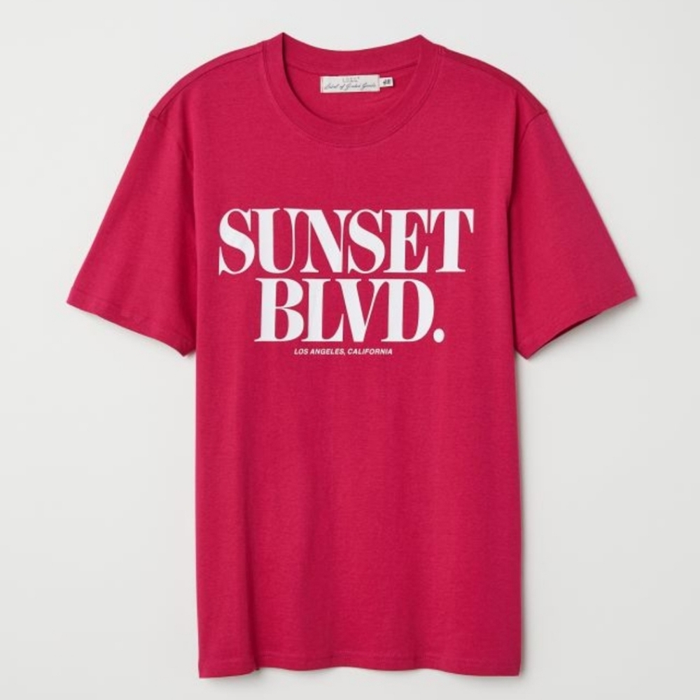 H&M T-shirt with Printed Design Dark pink/Sunset Blvd